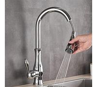 WBJGUOD Brushed Nickel Pull-Out Kitchen Sink Faucet Install A 360-Degree Rotating On The Deck Brass with Polished Surface