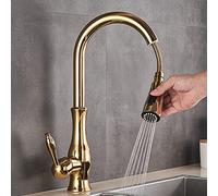 WBJGUOD Brushed Nickel Pull-Out Kitchen Sink Faucet Install A 360-Degree Rotating On The Deck Brass with Polished Surface