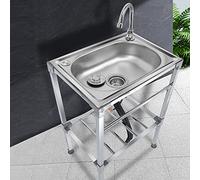 WBJGUOD Freestanding Stainless Steel Workbench Sink for Garden Industrial Kitchen & Garage Single Bowl with Faucet 53x38x83cm (21x15x33in)