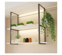 WBJGUOD Hanging Pot Rack Shelf, Ceiling Pan Kitchen Bar Storage Display Metal Wood Iron Plant Hanger Flowerpot Suspended Shelving(Size:100×30×80cm)