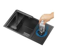 WBJGUOD Kitchen Invisible Stainless Steel Sink Concealed Design With Cover Lift Pull-out Faucet For RV Siphon Cup Washer Efficient Vegetable Washing Sinks (Color : Black steel, Size