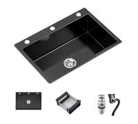WBJGUOD Kitchen Sink Stainless Steel Workstation 3 Installation Methods (Top/Built-in/Bottom) Handmade Single Bowl with Multiple Accessories