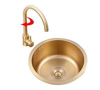 WBJGUOD Kitchen Sinks Golden Stainless Steel Bathtub Round Single Bowl Sink Set|Bar Counter Mini Small Various Faucets, Size : 40 * 40Cm/Gold(B)/40 40Cm