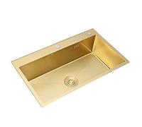 WBJGUOD Kitchen Sinks Sink Balcony Golden Bathtub Single Bowl Set Various Installation Methods/Gold/75 * 45 21Cm