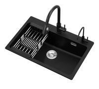 WBJGUOD Multi Function Quartz Kitchen Sink with Workstation Single Bowl Angle Valve Pull Out Tap - Durable Stone Design for Efficient Cooking & Cleaning (5543)