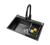 WBJGUOD Nano Black Sink, Home Kitchen Sink 304 Stainless Steel Single Bowl with Telescopic Basket and Multiple Accessories Thickened Vegetable