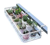 WBJGUOD Plant Containers Balcony Decorative Storage Rack - Black Iron Flower Shelf for Railing and Window Sill Art Display Stand with Paint Process