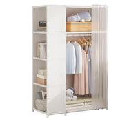 WBJGUOD Portable Canvas Wardrobe with Hanging Rail & Shelves, Fabric Clothes Closet Storage for Bedroom, Stylish - White 89x45x162cm