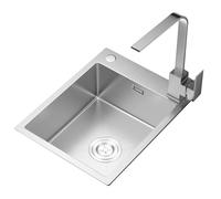 WBJGUOD Silver Stainless Steel Sink with Faucet and Accessories - Single Bowl Compact Bar for Small Kitchen Balcony Apartment (Top/Undermount)(71X38X21CM)