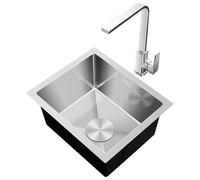 WBJGUOD Single Bowl Bar Sink with Faucet Small Stainless Steel Undermount for Compact Kitchen Texture Finish Wet Bar, Laundry, RV, Apartment(38 * 30cm)