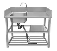WBJGUOD Stainless Steel Commercial Kitchen Sink with Workbench & Double Storage Shelves - Portable Free Standing Single Bowl for Restaurant, Bathroom, and Outdoor Use(L1,80x50x80cm)