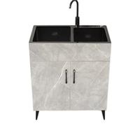 WBJGUOD Utility Stainless Steel Laundry Sink Cabinet - Freestanding Combo with Multiple Accessories Double Basin for Kitchen Bathroom Restaurant