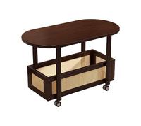 WBJGUOD Versatile Oval Coffee Table with DoubleLayer Bamboo Rattan Shelf & Swivel Wheels Ideal Side for Living Room Bedroom Office Cafe60cm x 58cm