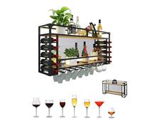 WBJGUOD Vintage 2-Layer Ceiling Wine Glass RackIndustrial Hanging Bottle Holder & Stylish Floating Shelves for Home Restaurant Bar Unit