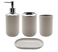 WBJKZJD Bathroom Accessory Set, 4 pcs Shatter-Resistant Resin Bathroom Accessories Set Include Lotion Soap Dispenser Toothbrush Holder Soap Dish Modern Bathroom Decor, Gift for Home (Beige 4pcs)