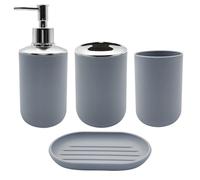 WBJKZJD Bathroom Accessory Set, 4 pcs Shatter-Resistant Resin Bathroom Accessories Set Include Lotion Soap Dispenser Toothbrush Holder Soap Dish Modern Bathroom Decor, Gift for Home (Grey 4pcs)