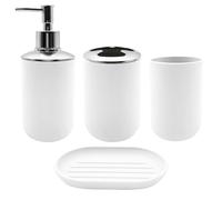 WBJKZJD Bathroom Accessory Set, 4 pcs Shatter-Resistant Resin Bathroom Accessories Set Include Lotion Soap Dispenser Toothbrush Holder Soap Dish Modern Bathroom Decor, Gift for Home (White 4pcs)