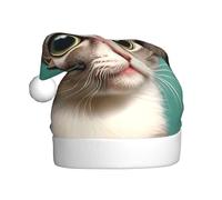 WBQLSL 15.7 inches tall unisex santa claus plush hat, christmas new year party santa hat, A curious cat adult universal santa hat