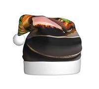 WBQLSL 15.7 inches tall unisex santa claus plush hat, christmas new year party santa hat, Delicious grilled meat adult universal santa hat