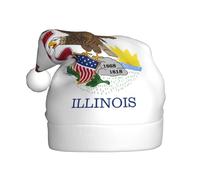 WBQLSL 15.7 inches tall unisex santa claus plush hat, christmas new year party santa hat, Illinois State Flag adult universal santa hat