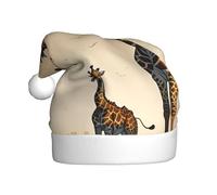 WBQLSL 15.7 inches tall unisex santa claus plush hat, christmas new year party santa hat, Mother and child giraffe adult universal santa hat