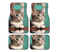WBQLSL 4-Piece car Floor mats Set, Easy to Clean and no Fading, Keep The Interior of Your car, Truck, or Van A Curious cat Clean