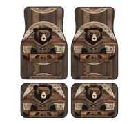 WBQLSL 4-Piece car Floor mats Set, Easy to Clean and no Fading, Keep The Interior of Your car, Truck, or Van Rustic Lodge Bear Clean