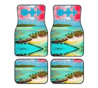 WBQLSL 4-Piece car Floor mats Set, Easy to Clean and no Fading, Keep The Interior of Your car, Truck, or Van Caribbean Scenery Clean