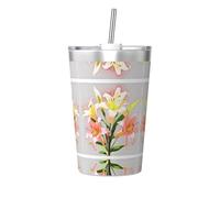 WBQLSL A bouquet of lilies in full bloom A bouquet of lilies in full bloom Patterned stainless steel bottle, detachable portable conical straw cup, outdoor sports water cup