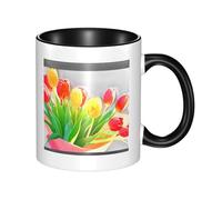 WBQLSL A bouquet of tulips Double Color Ceramic Mug, Classic Large Handle Mug, Suitable for Office and Home Leisure - Microwave Safe