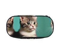 WBQLSL A curious cat Large capacity pencil bag, multi-layer partition stationery storage bag - unisex learning office supplies
