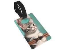 WBQLSL A Curious cat Luggage Tags - Stylish and Durable Tags for Personalized Backpack and Luggage Tags