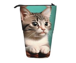 WBQLSL A Curious cat Printed Retractable Pencil case, Perfect for Makeup, Stationery, or a Coin Purse.