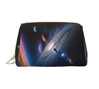 WBQLSL A fascinating universe Leather makeup bag, portable large-capacity makeup storage bag, carry-on travel with pocket makeup bag