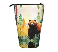 WBQLSL Abstract Brown Bear Painting Printed Retractable Pencil case, Perfect for Makeup, Stationery, or a Coin Purse.