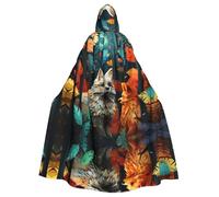 WBQLSL Abstract foxPrinted Halloween cape, hooded cloak for masquerade, carnival party or cosplay costume