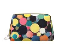 WBQLSL Abstract painting of circles Leather makeup bag, portable large-capacity makeup storage bag, carry-on travel with pocket makeup bag