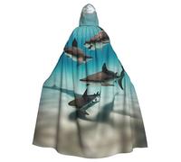 WBQLSL Adult Cosplay Cape, fish in the deep sea Patterned Witch Robe, Men and Women Halloween Prom Party Hooded Cape