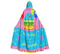 WBQLSL Adult Cosplay Cape, Happy Birthday Balloon Patterned Witch Robe, Men and Women Halloween Prom Party Hooded Cape
