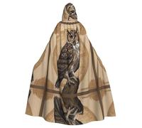 WBQLSL Adult Cosplay Cape, King Owl Patterned Witch Robe, Men and Women Halloween Prom Party Hooded Cape