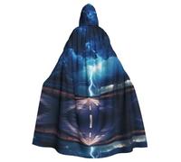 WBQLSL Adult Cosplay Cape, lightning in a flash Patterned Witch Robe, Men and Women Halloween Prom Party Hooded Cape