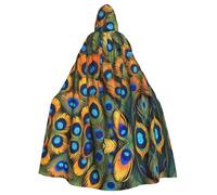 WBQLSL Adult Cosplay Cape, Peacock tail feathers Patterned Witch Robe, Men and Women Halloween Prom Party Hooded Cape