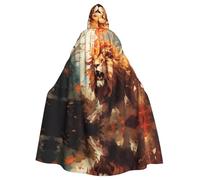 WBQLSL Adult Cosplay Cape, The angry lion. Patterned Witch Robe, Men and Women Halloween Prom Party Hooded Cape