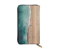 WBQLSL Aerial view of the beach Zipper leather wallet, 7.5 * 4.1 inch long clutch bag, multiple compartments and large capacity, a good gift for friends