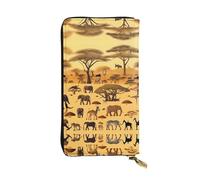 WBQLSL African grassland animals Stylish leather wallet, 7.48 x 4.13 inch long zippered coin purse, convenient travel cash wallet