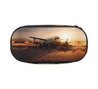 WBQLSL Aircraft in the desert Large capacity pencil bag, multi-layer partition stationery storage bag - unisex learning office supplies