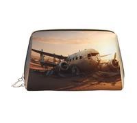 WBQLSL Aircraft in The Desert Leather Makeup Bag Cosmetic Storage Bag Suitable for Carrying Cosmetics with You