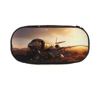WBQLSL Airplane in the desert Large capacity pencil bag, multi-layer partition stationery storage bag - unisex learning office supplies