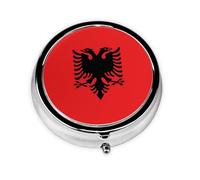 WBQLSL Albanian flag Mini medicine box with three compartments, small round medicine box, portable
