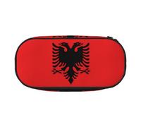 WBQLSL Albanian flag Printed stationery storage bag - multi-grid layered pencil case portable student pencil bag